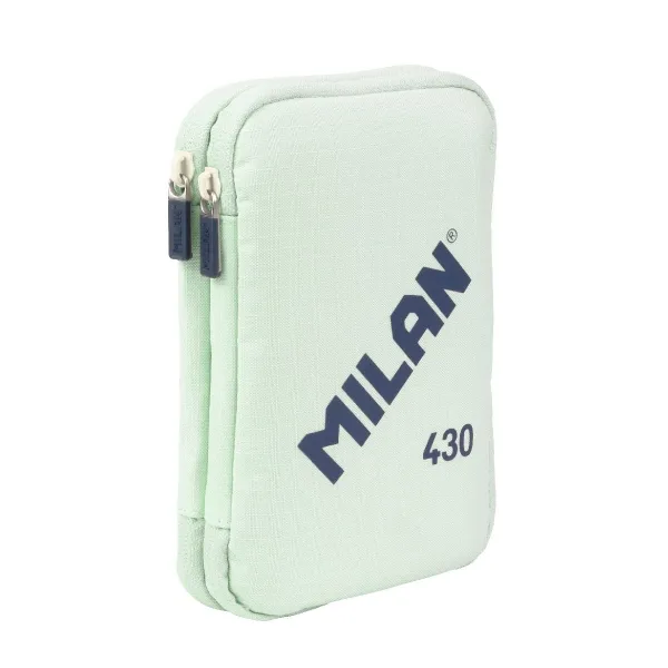 Astuccio portapenne a 2 ripiani Milan Collection 430 con 2 gomme temperino matita penna P1 Touch blu righello 12 matite colorate e 18 pennarelli - Verde - immagine 1