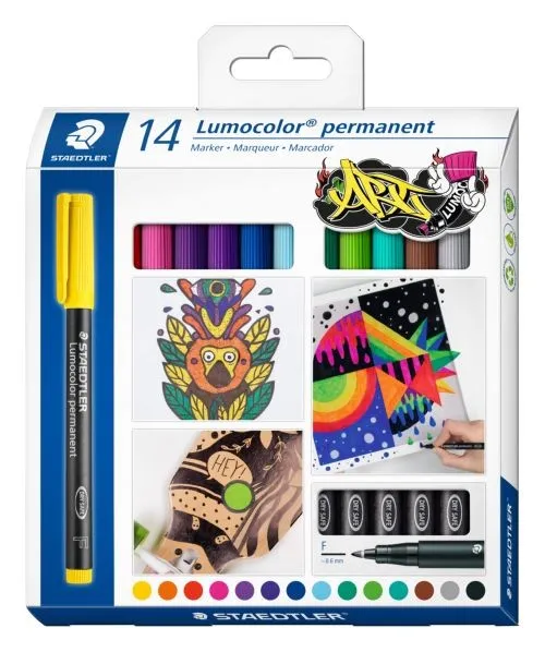 Staedtler Confezione da 14 pennarelli indelebili - Linea 06 mm - Resistente alle sbavature e all acqua - Asciugatura rapida - Colori assortiti - immagine 1