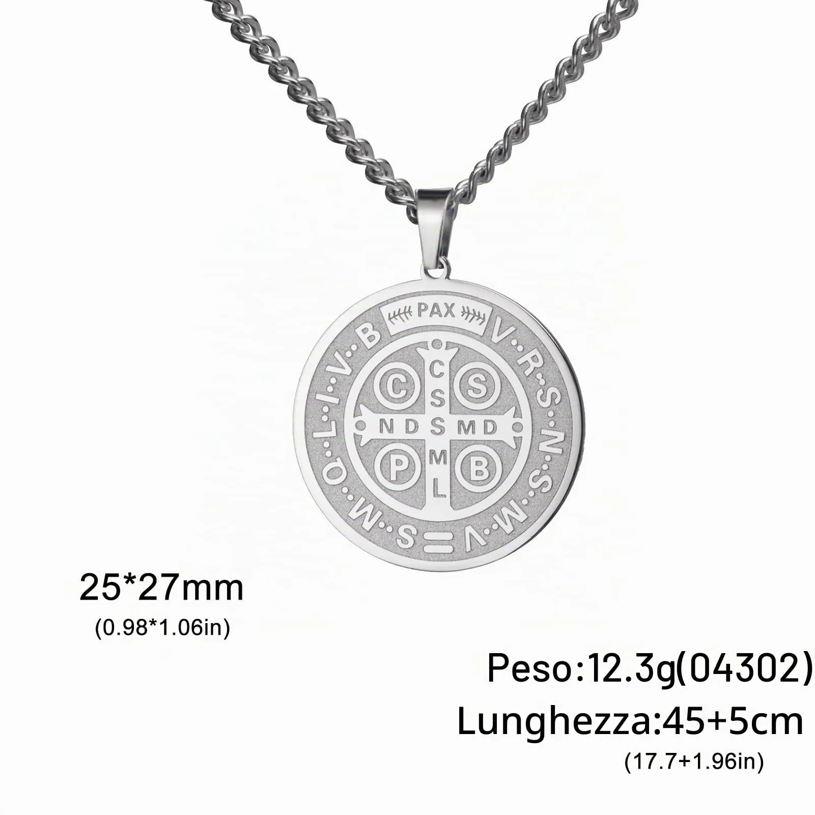 Amaxer Collana di San Benedetto di Nursia per donne, medagliette di protezione religiosa, amuleto, collana per donne e uomini (Argento) - immagine 6