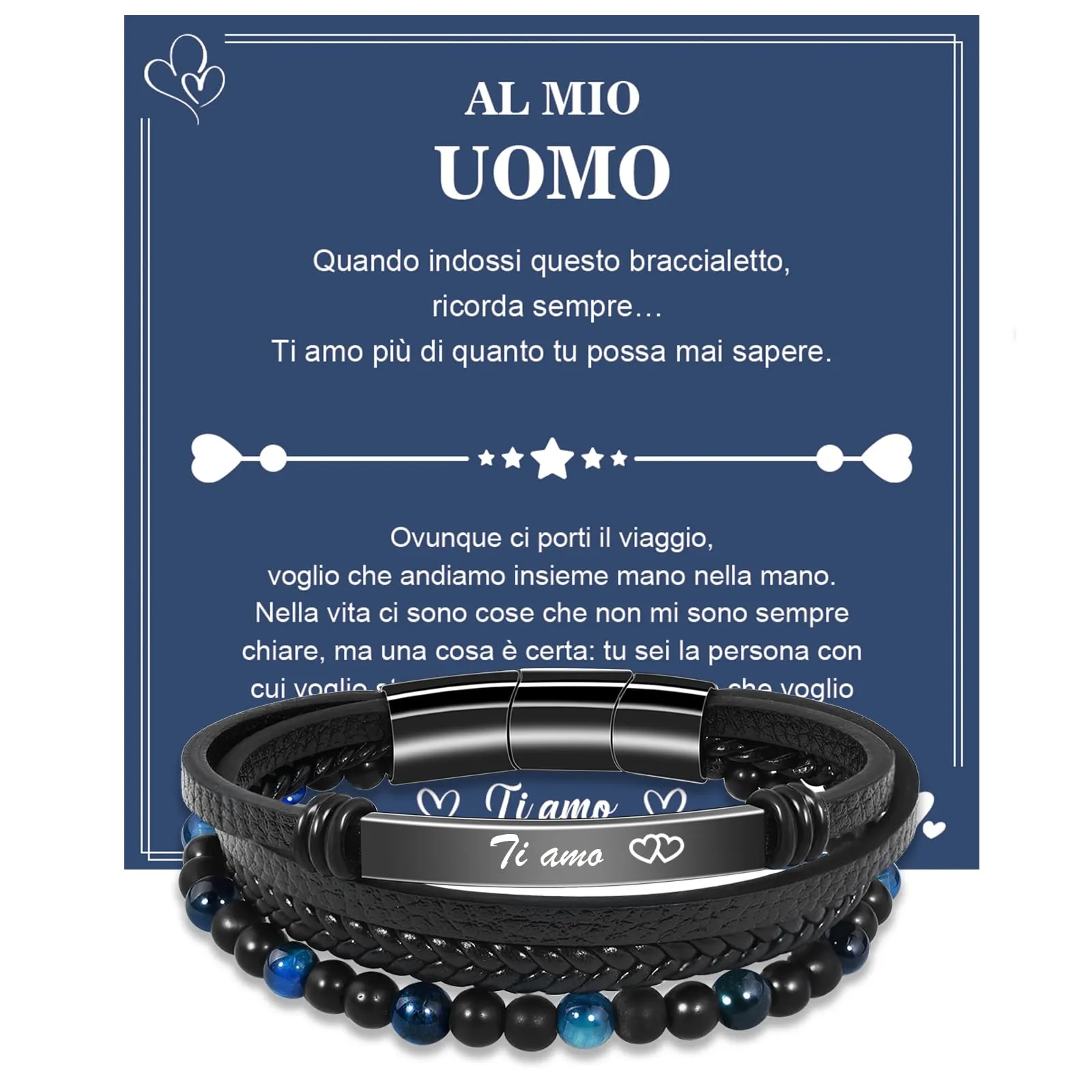 VGWON Regalo Uomo Bracciale da Uomo in Vera Pelle con Pietre Naturali - immagine 1