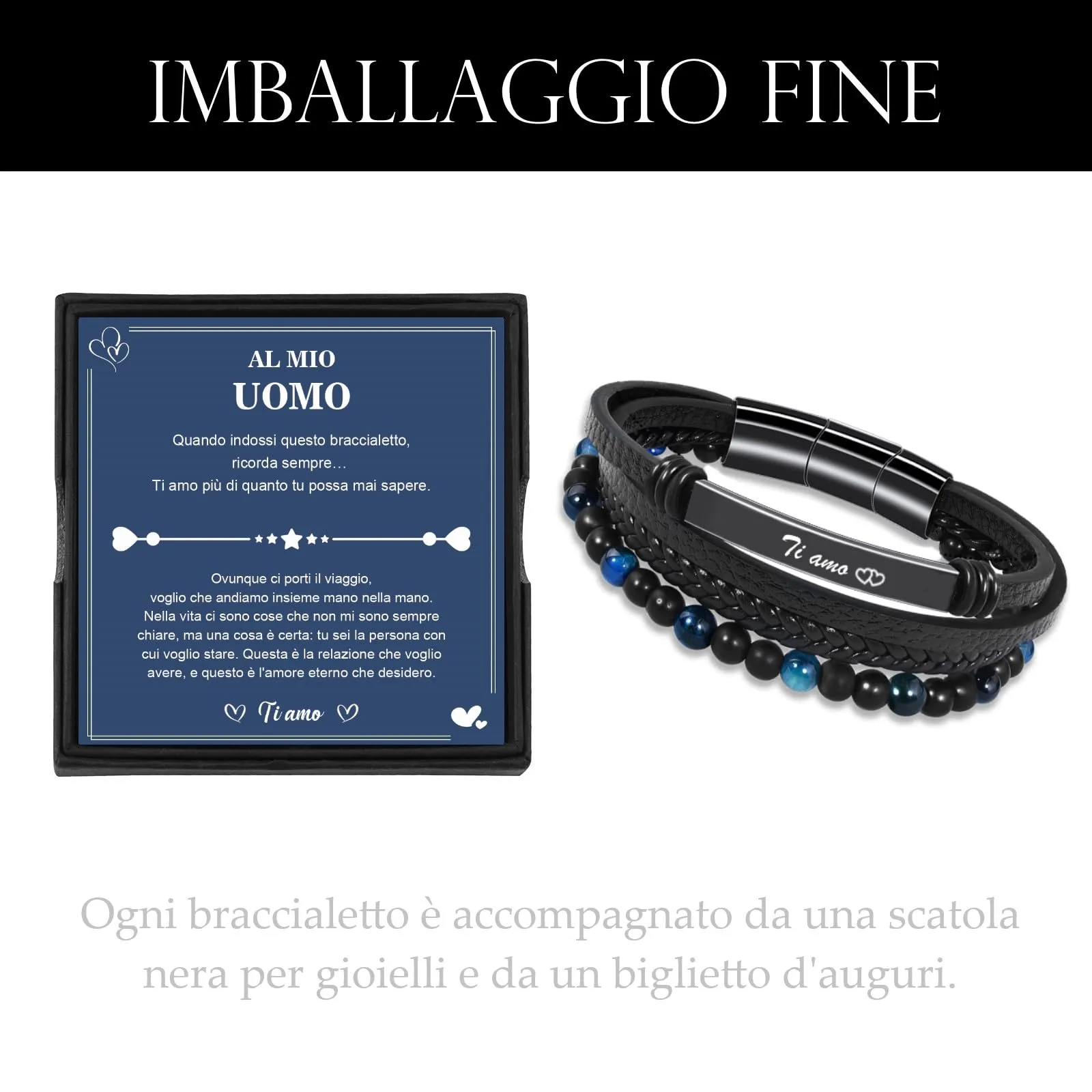 VGWON Regalo Uomo Bracciale da Uomo in Vera Pelle con Pietre Naturali - immagine 4