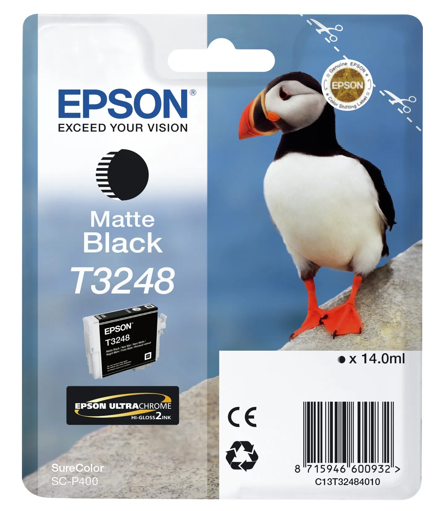 ORIGINALE Epson Cartuccia d'inchiostro nero C13T32484010 T3248 650 pagine 14ml - immagine 1
