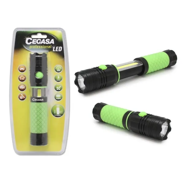 Torcia LED estensibile professionale Cegasa con luce anteriore da 350 lm e luce laterale da 120 lm - Impermeabile IP44 - Funziona con 4 batterie AAA (non incluse) - immagine 1