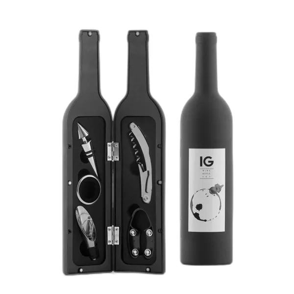Set di accessori per il vino Innovagoods da 5 pezzi - Custodia a forma di bottiglia - Ideale come regalo - Compatto e pratico - Chiusura magnetica - Uso decorativo - 7x33 cm - Nero - immagine 1