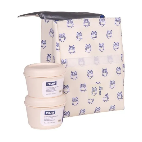 Borsa termica per alimenti Milan Collection 460 da 35 l - Include 2 contenitori per alimenti da 025 l - Interno isolato termicamente - Beige/Blu - immagine 1