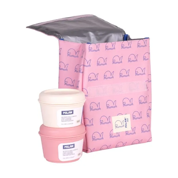 Borsa termica per alimenti Milan Collection 460 da 35 l - Include 2 contenitori per alimenti da 025 l - Interno isolato termicamente - Rosa/Blu - immagine 1