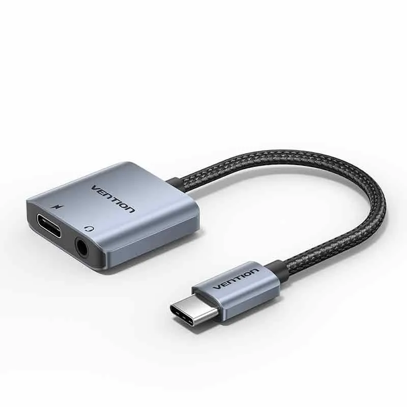 Adattatore DAC Vention Audio - USB-C maschio - Jack femmina da 35 mm - USB-C femmina - Power Delivery da 60 W - Cavo da 10 cm - Alluminio - Grigio - immagine 1