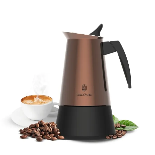 Caffettiera italiana Cecotec Piccolina 400 per 4 tazze - Acciaio inox - Compatibile con tutti i tipi di fornelli - Guarnizione in silicone - Manico ergonomico - Valvola di sicurezza - Colore rame - immagine 1