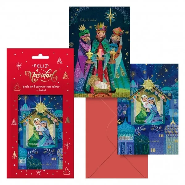 Dohe Nativity Confezione da 8 biglietti di auguri natalizi con busta - 2 modelli diversi - Dimensioni 122x235 cm - Carta offset - Stampati a colori - immagine 1