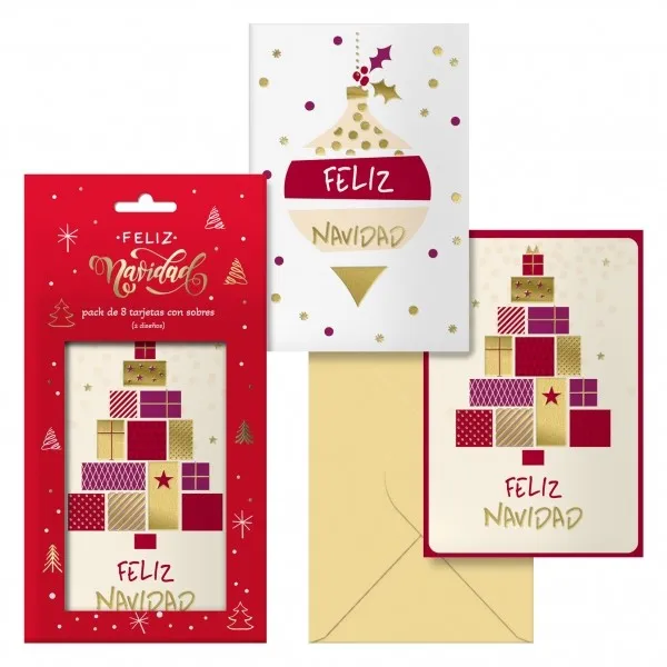 Dohe Glytter Confezione da 8 biglietti di auguri natalizi con busta - 2 modelli diversi - Dimensioni 122x235 cm - Carta offset - Stampati a colori - immagine 1