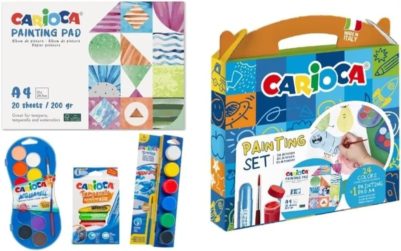 Set di pittura Carioca con 12 acquerelli 6 tempere e 6 tempere solide + blocco con 20 fogli A4 - Colori assortiti - immagine 1