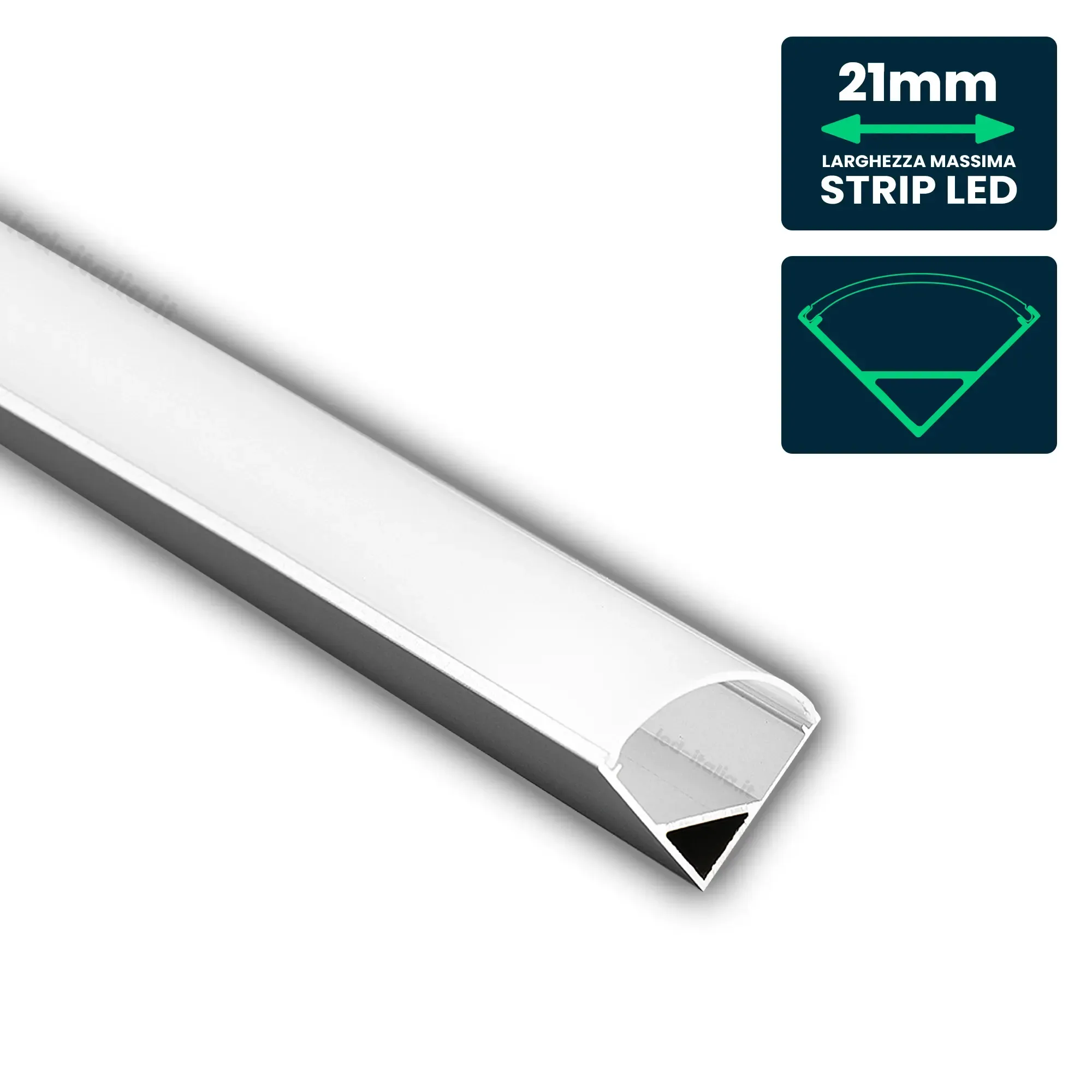 V-TAC Profilo Angolare per Strip LED fino a 21mm Alluminio Silver con Copertura Opaca 2000x30x30mm - immagine 1