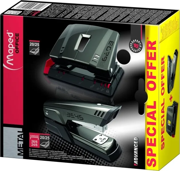 Maped A3545 Metal Stapler + A6203 Metal Drill Pack - Graffetta fino a 25 fogli alla volta - Supporta graffette 24/6 e 26/6 - Perfora fino a 25 fogli - Grigio scuro - immagine 1