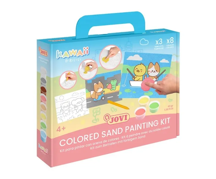 Kit per dipingere con la sabbia Jovi Kawaii con 8 barattoli di sabbia + 1 perforatrice + 3 fogli con disegni Kawaii - Colori assortiti - immagine 1