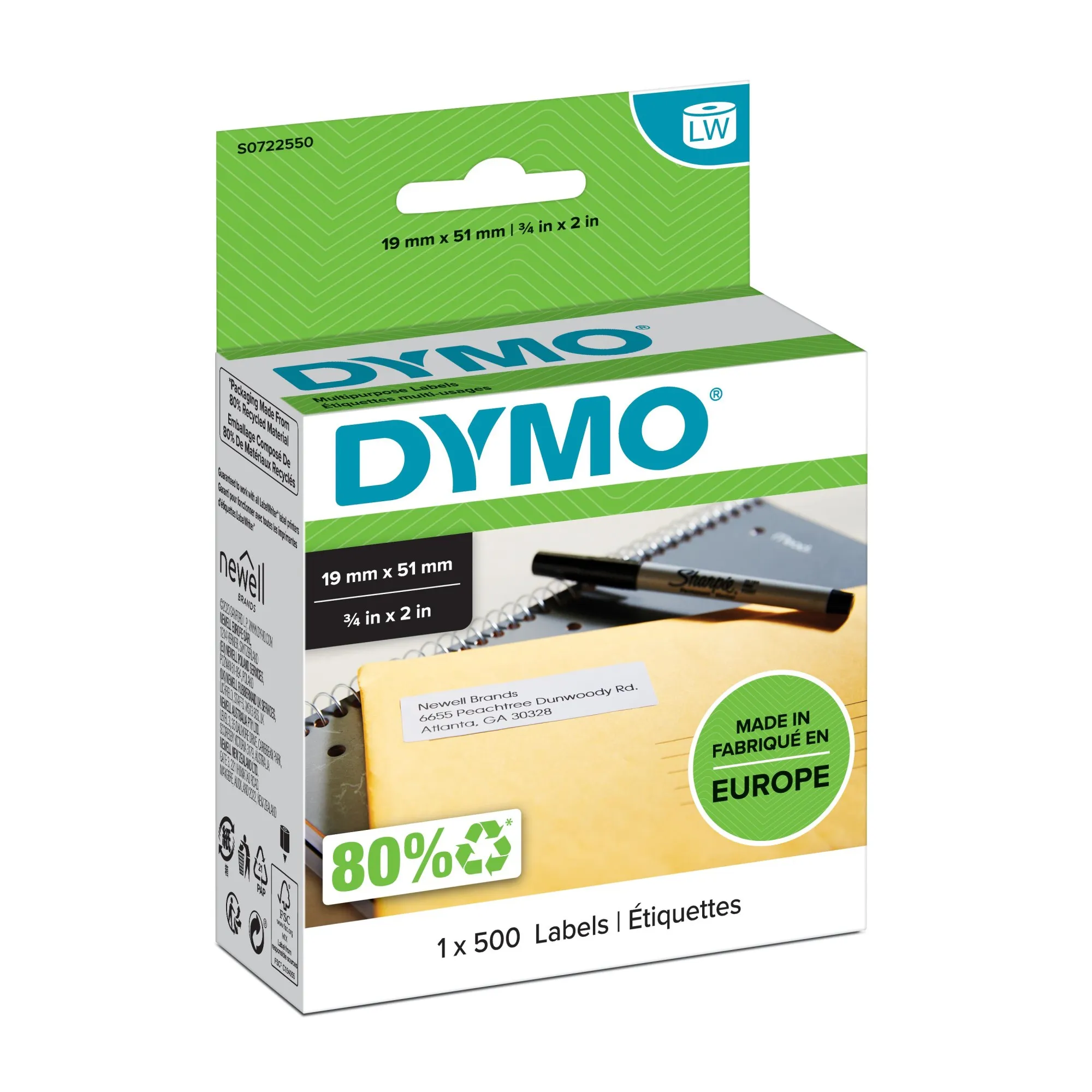 ORIGINALE DYMO Etichette Bianco S0722550 11355 etichette bianche 19x51mm 500 pezzi - immagine 1