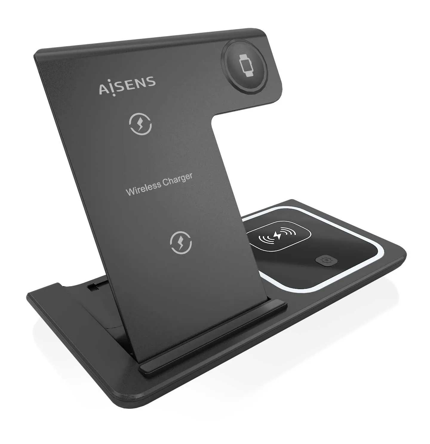 AISENS ASCH-15W3WC043-BK Caricabatterie per dispositivi mobili Auricolare Telefono cellulare Smartphone Orologio intelligente Nero USB Carica wireless Ricarica rapida Interno - immagine 1