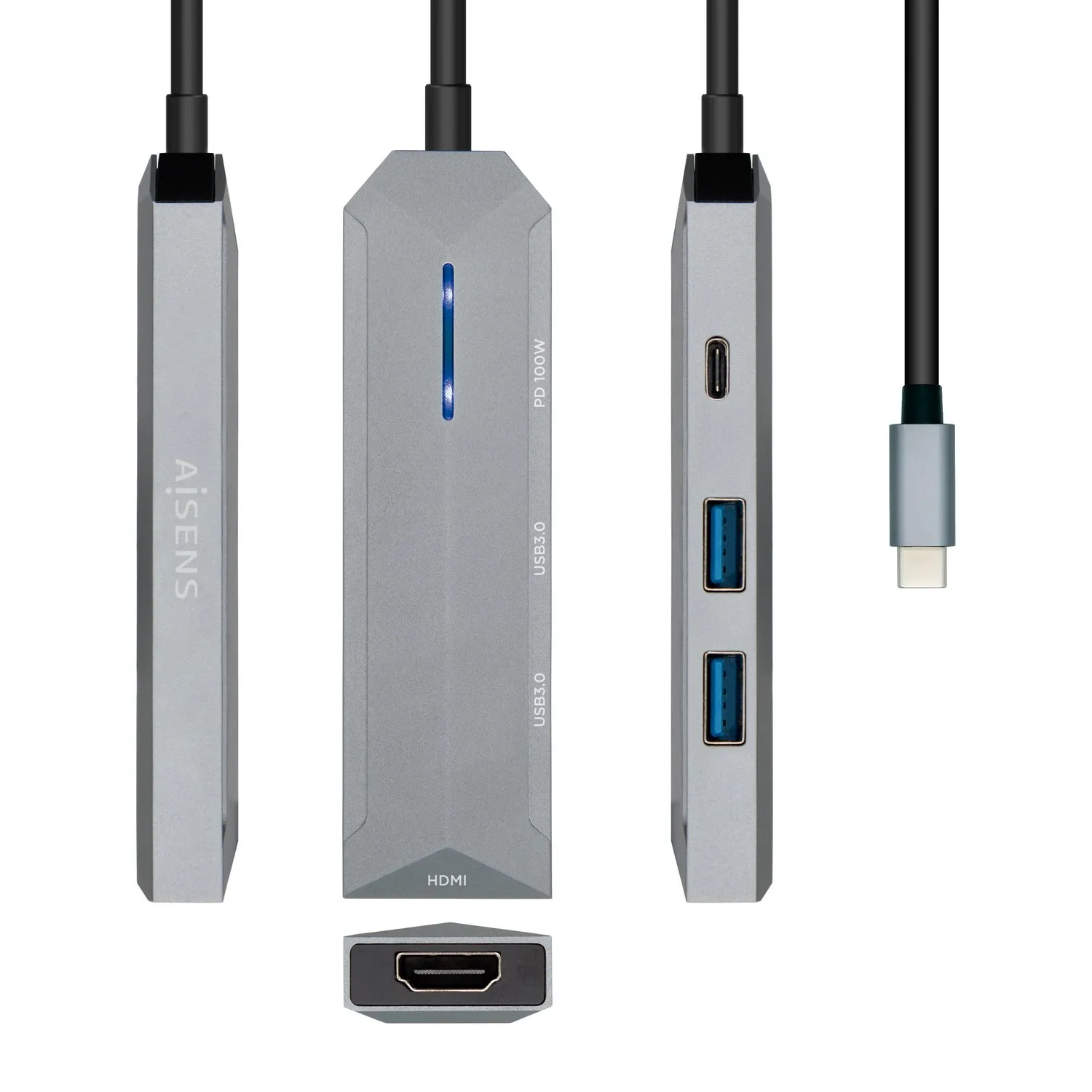 AISENS ASUC-4P002-GR replicatore di porte e docking station per notebook Cablato USB 3.2 Gen 1 (3.1 Gen 1) Type-C Grigio - immagine 1