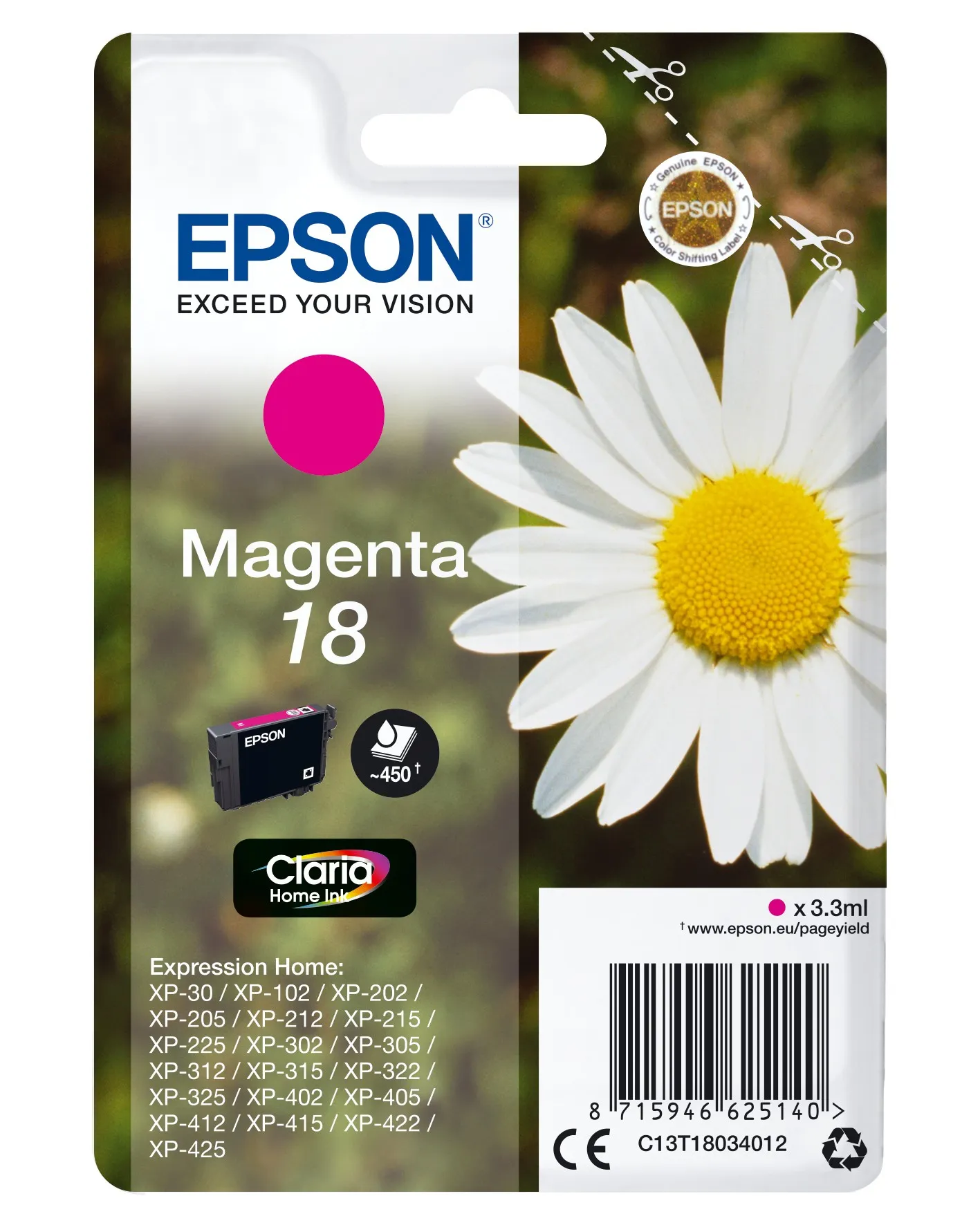 ORIGINALE Epson Cartuccia d'inchiostro magenta C13T18034012 18 180 pagine 33ml standard - immagine 1