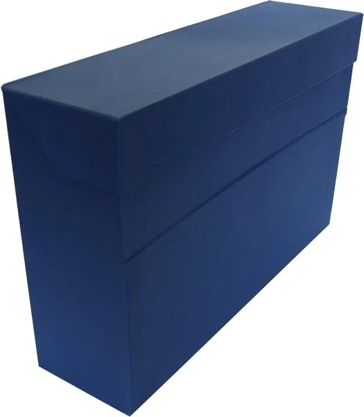 Contenitore in cartone rivestito in tessuto Geltex - Coperchio a scatto - Lembo con cerniera - 155 x 10 - Blu - immagine 1