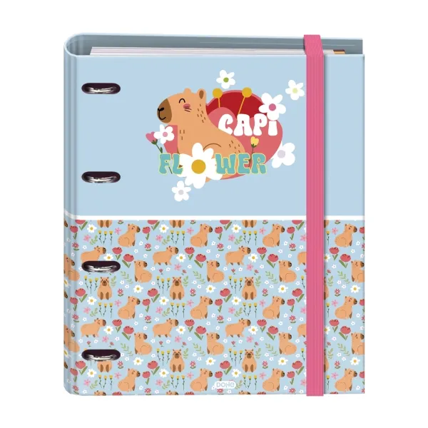 Raccoglitore ad anelli Dohe Capi Flower (anelli da 35 mm) - 100 fogli di carta offset da 90 g/m² - 5x5 mm - 4 divisori - Busta multiforo - Copertina in cartone laminato - 28x32x4 cm - Multicolore - immagine 1