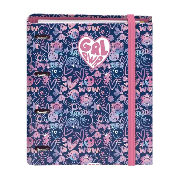 Raccoglitore a 4 anelli Dohe Girl Power (anelli da 35 mm) - 100 fogli di carta offset da 90 g/m² - 5x5 mm - 4 divisori - Busta multiforo - Copertina in cartone laminato - 28x32x4 cm - Multicolore - immagine 1