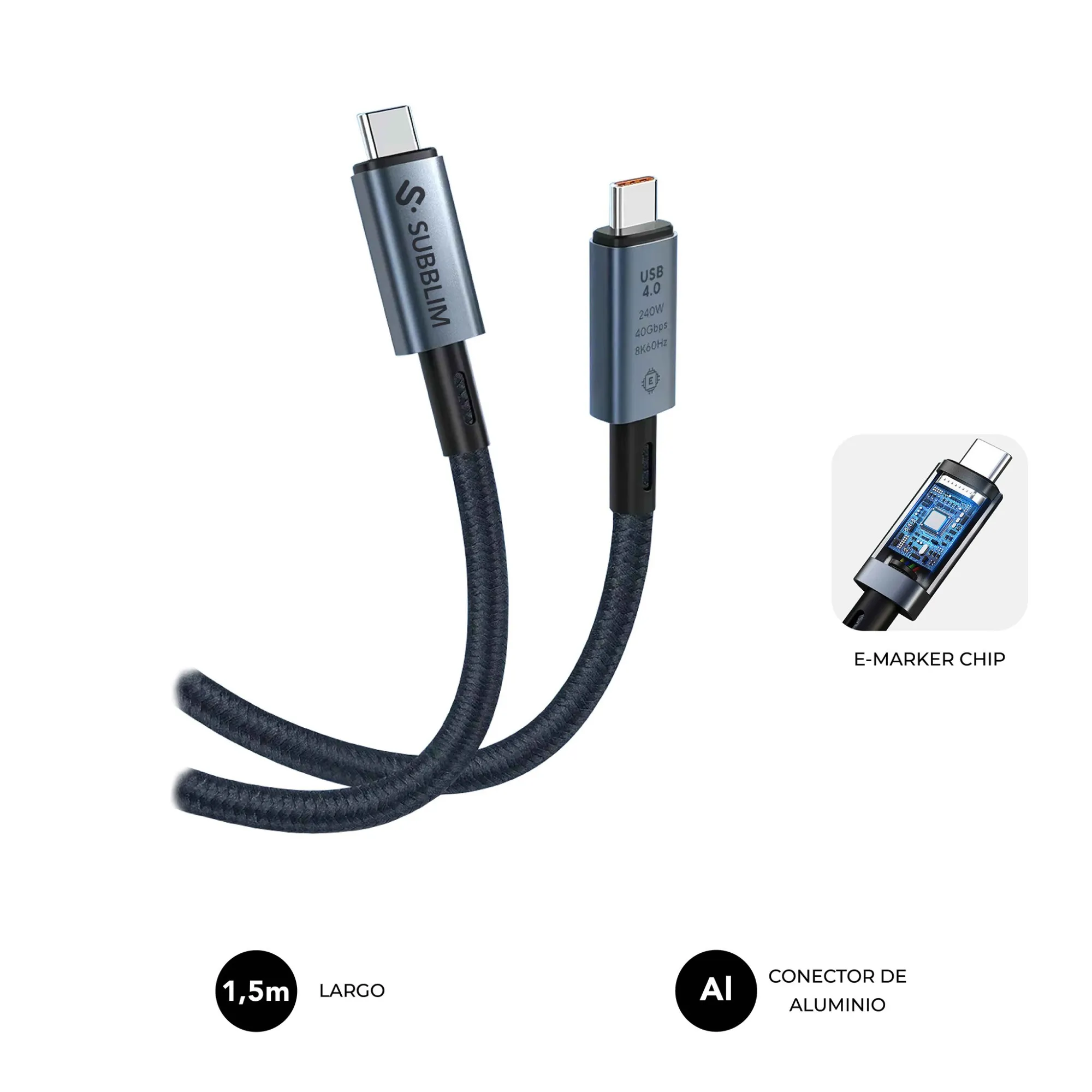 SUBBLIM SUBCAB-C24010 cavo USB USB4 Gen 3x2 15 m USB C Nero - immagine 1