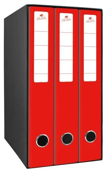 Modulo da 3 Raccoglitori con Rado 2 Anelli 40mm - Misura 35x26x17cm - Cartoncino A Righe - Colore Rosso - immagine 1