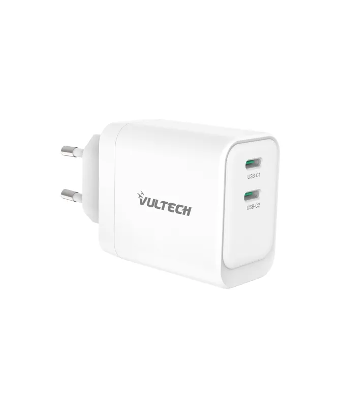 Vultech Caricatore Adattatore Universale 2 X Type-C Pd45 Gan Pps 45W Bianco Compatto - immagine 1