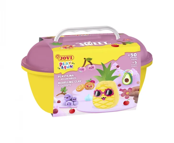 Jovi Play & Fun Sweet Box con 24 barrette di pasta modellabile da 15 g + modellatori + sagome - Senza glutine - A base vegetale - Non essiccante - Colori assortiti - immagine 1