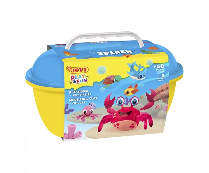 Jovi Play & Fun Splash Box con 24 barrette di argilla da modellare da 15 g + modellatori + sagome - Senza glutine - A base vegetale - Non essiccante - Colori assortiti - immagine 1