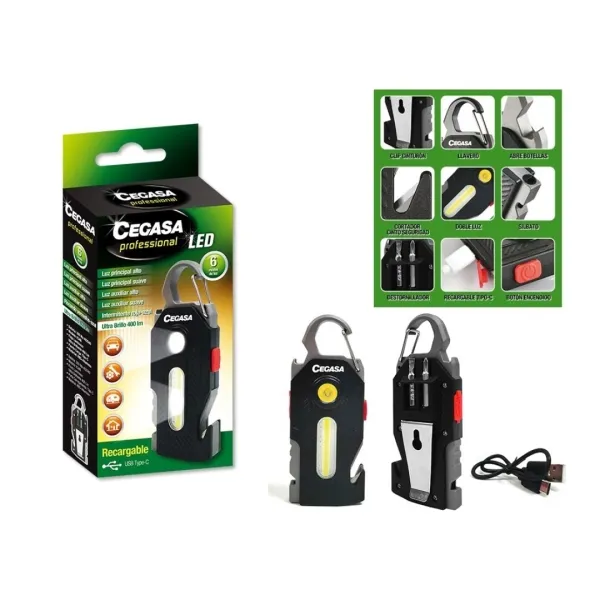Torcia elettrica professionale da sopravvivenza Cegasa COB+1 LED fino a 400 lm - Autonomia fino a 15 ore - Batteria USB-C da 300 mAh - Nero - immagine 1