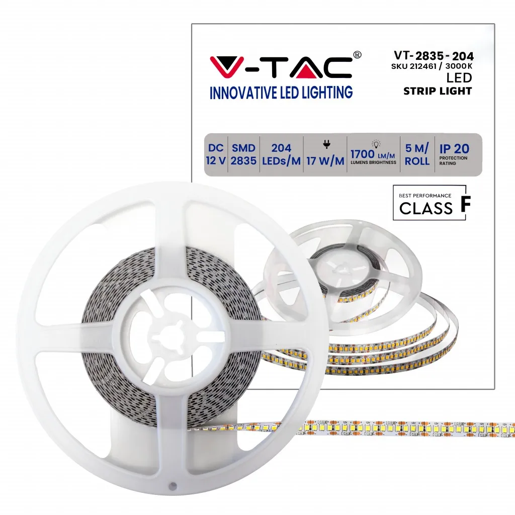 V-TAC Strip LED SMD3528 17W/m 5m 12V 3000K IP20 10mm - immagine 1