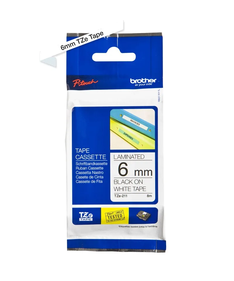 Brother TZe211 nastro per etichettatrice Nero su bianco TZe - immagine 1