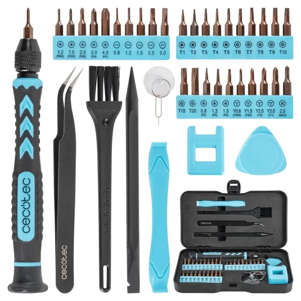 Set di cacciaviti di precisione Cecotec PrecisionGyro 100 - 39 pezzi - Accessori inclusi - Nero e blu - immagine 1