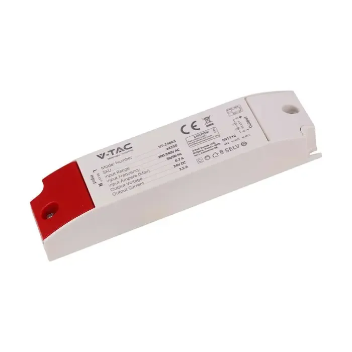 V-TAC Alimentatore in Plastica 60W 24V 2.5A con 1 Uscita Bianco 220x41x30mm IP44 - immagine 1