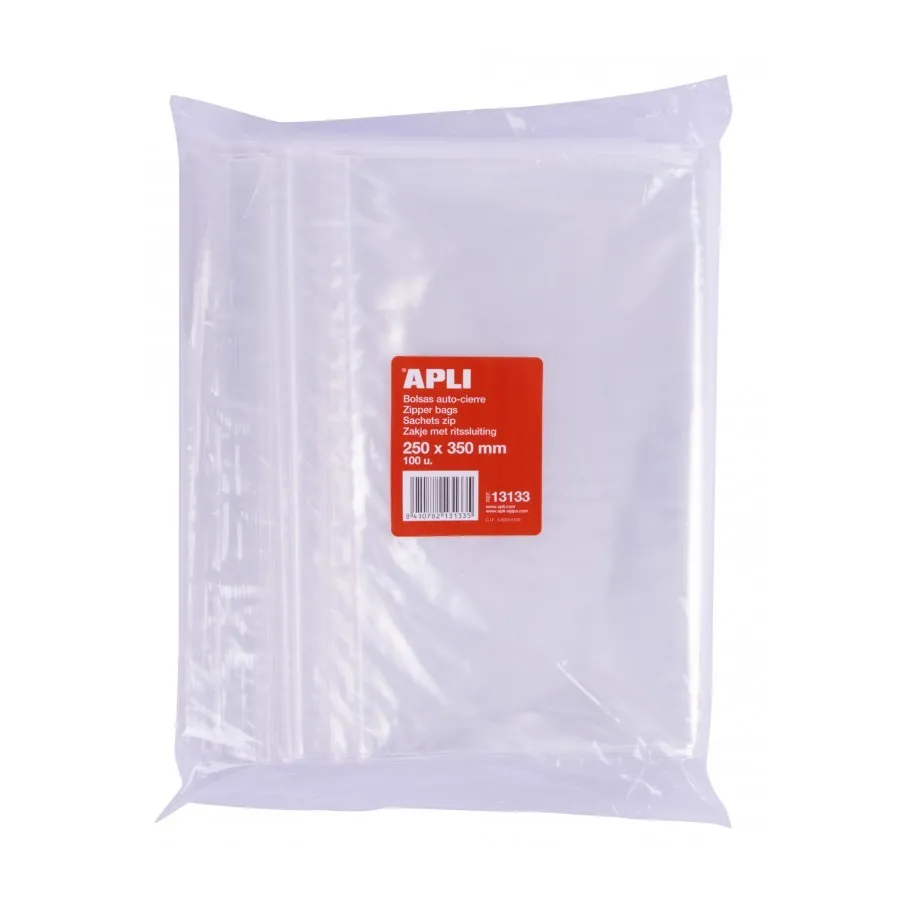 Apli Confezione da 100 Sacchetti Autosigillanti 250 x 350 mm - Chiusura Sicura - Adatto per Alimenti - immagine 1