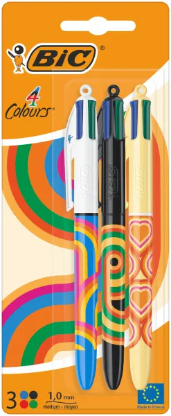 Bic 4 Colours Decors Confezione da 3 penne a sfera a scatto - Punta media da 10 mm - Inchiostro a base di olio - 4 colori - immagine 1