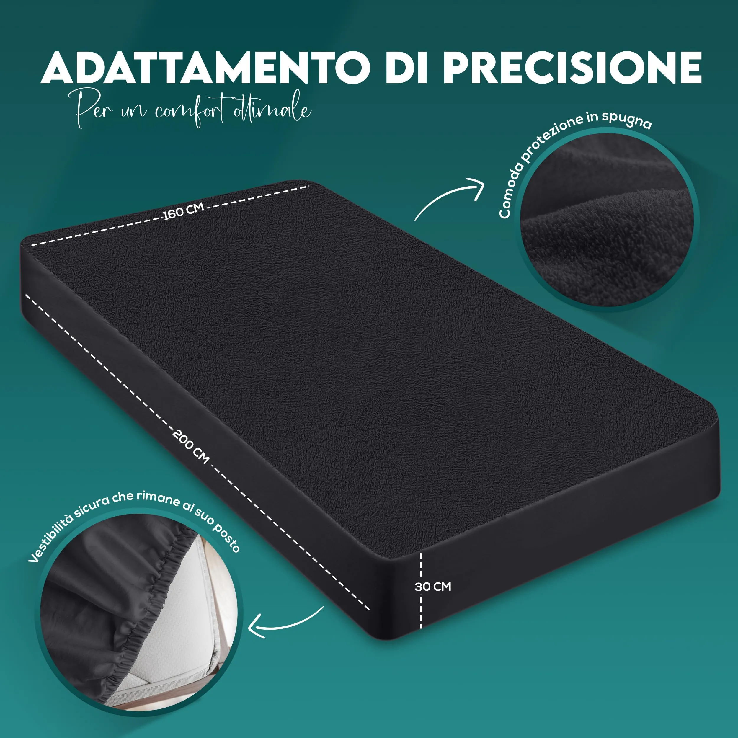 Utopia Bedding Coprimaterasso Matrimoniale Impermeabile 160 x 200 x 30 cm, Certificato OEKO-TEX, Proteggi Materasso, Traspirante, Lavabile, Stile Montato Tutto Intorno Elastico Nero - immagine 2