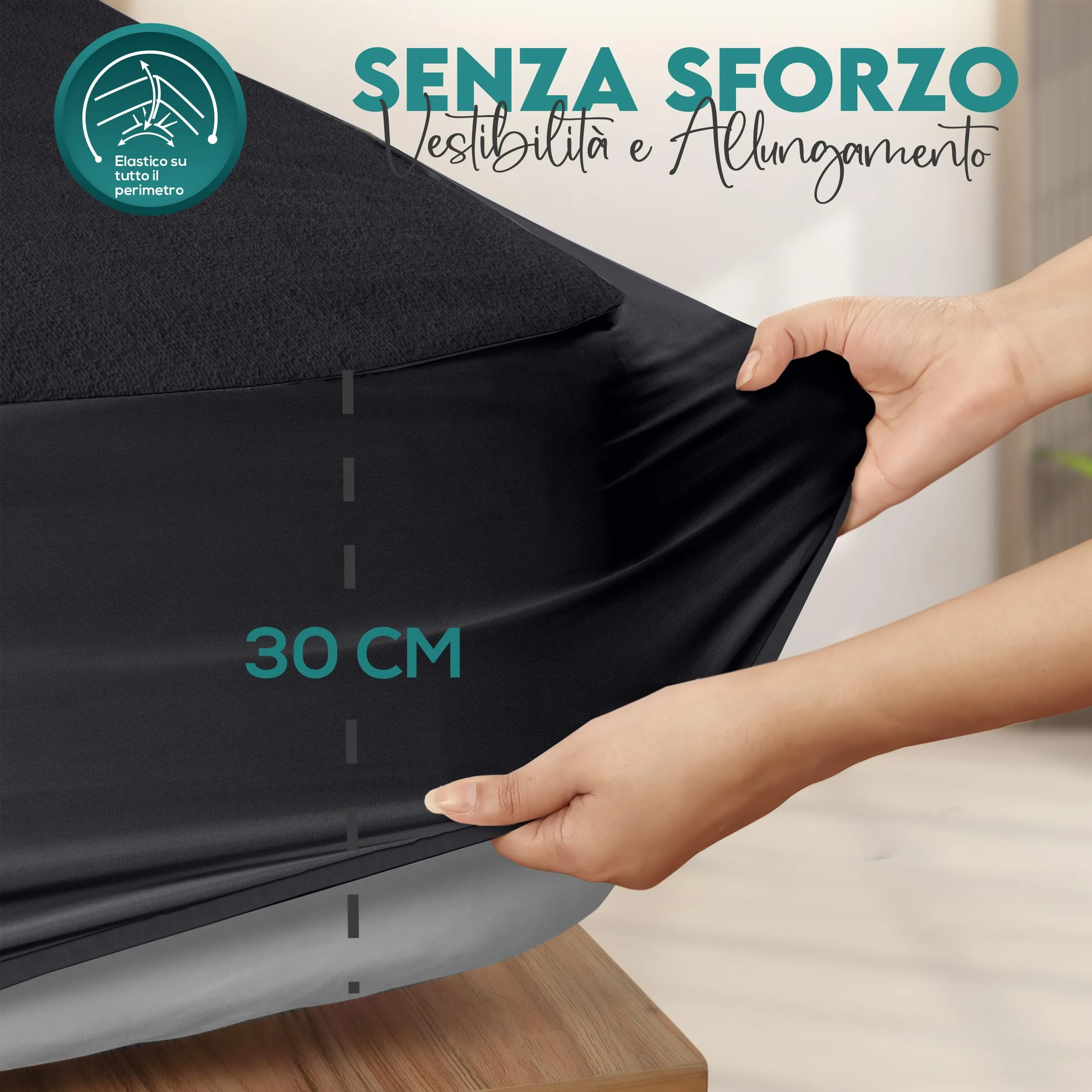 Utopia Bedding Coprimaterasso Matrimoniale Impermeabile 160 x 200 x 30 cm, Certificato OEKO-TEX, Proteggi Materasso, Traspirante, Lavabile, Stile Montato Tutto Intorno Elastico Nero - immagine 4