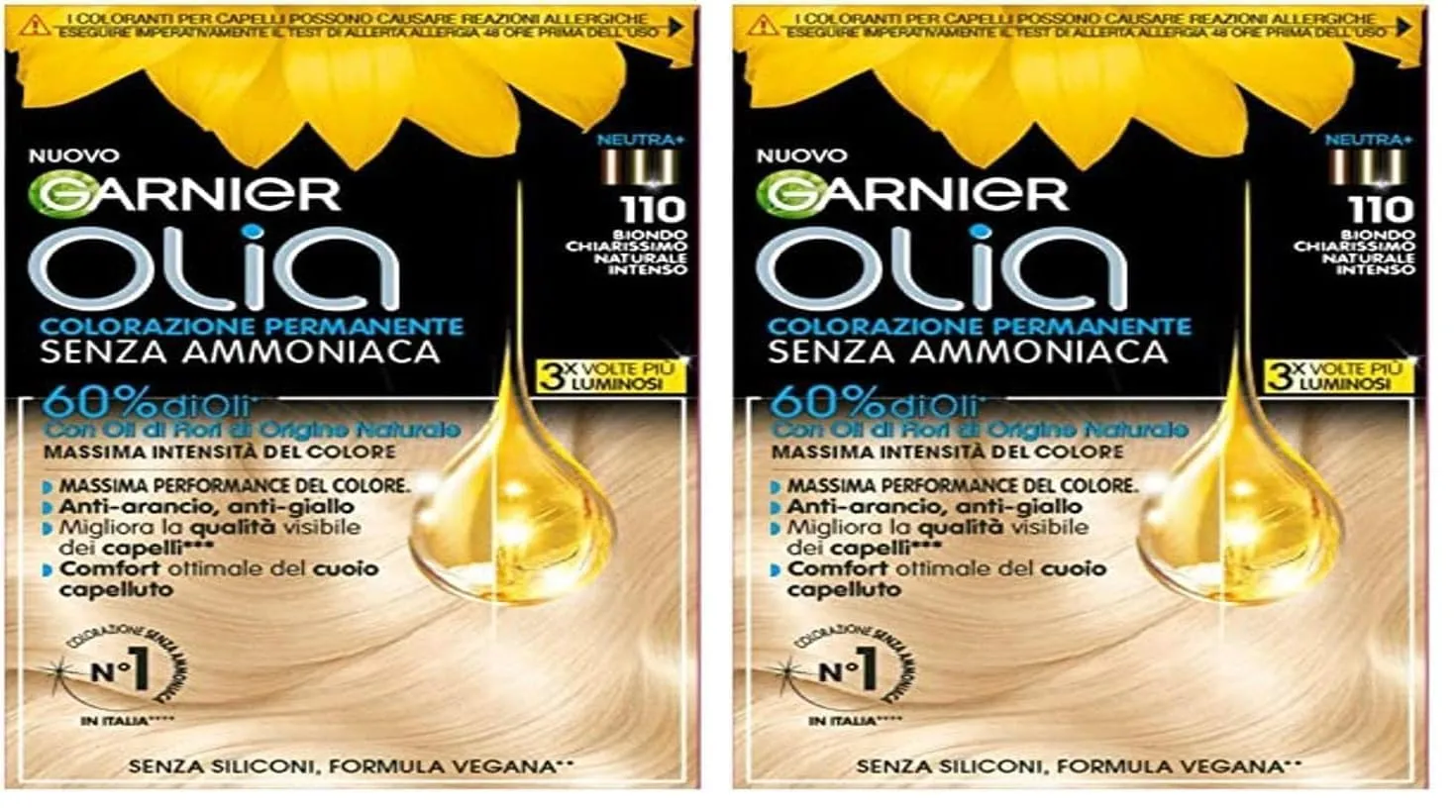 Garnier Olia Tinta Capelli, Senza Ammoniaca, Copre il 100% dei Capelli Bianchi, Formula Formula Vegana, Biondo Chiarissimo Naturale Intenso (Confezione da 2) - immagine 1