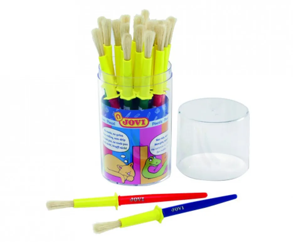 Jovi Jumbo Paint Brushes Bote 20 Pinceles Medianos Pelo Cerda - Gruesos de Pelo Natural - Mango de Plastico - No Gotean - Limpieza Facil - Sistema de Corona Antirrodamiento - Color Varios - immagine 1