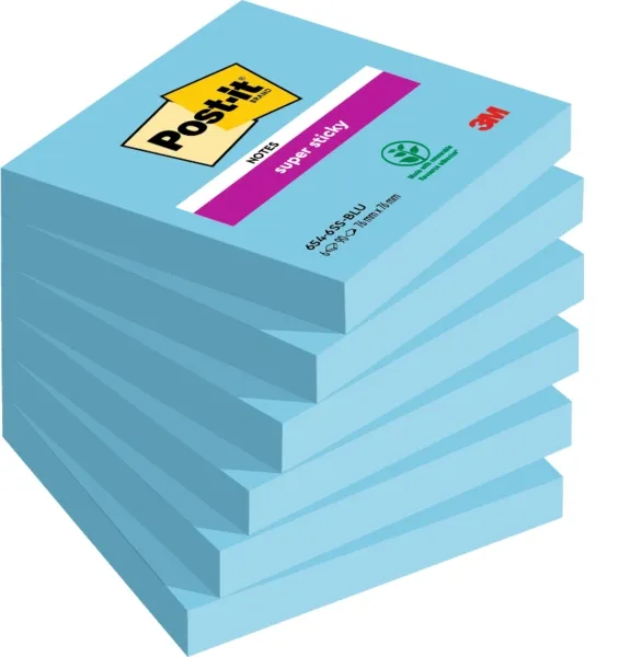Post-it Super Sticky Confezione da 6 blocchi da 90 foglietti adesivi riposizionabili - Forma quadrata - 76x76 mm - Blu - immagine 1