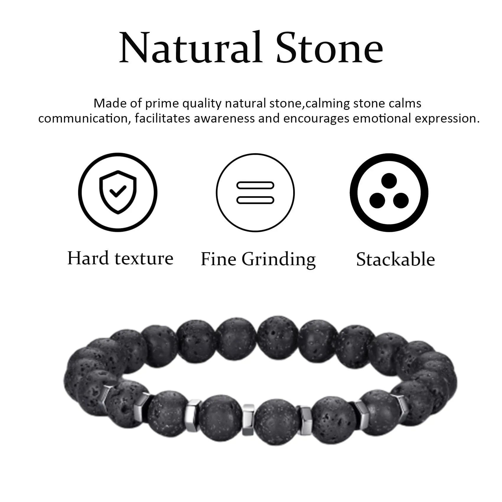 Bracciale Occhio di Tigre 8MM in Pietra Naturale e Lavica - Set Elasticizzato con Perline di Cristallo Nero per Uomo e Donna - Regali Regolabile - immagine 6
