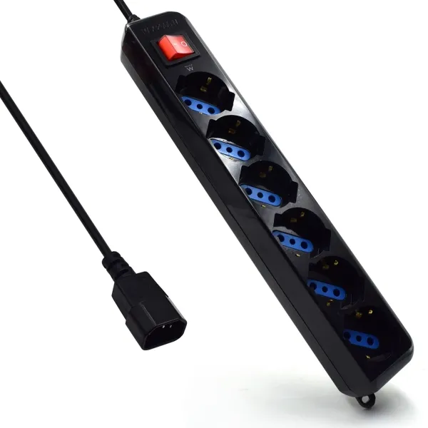 Multipresa Ewent con 6 prese tipo L/F (Schuko) per UPS - Protezione da sovratensioni - Protezione bambini - Interruttore on/off - Spina VDE - Cavo da 15 m - Nero - immagine 1