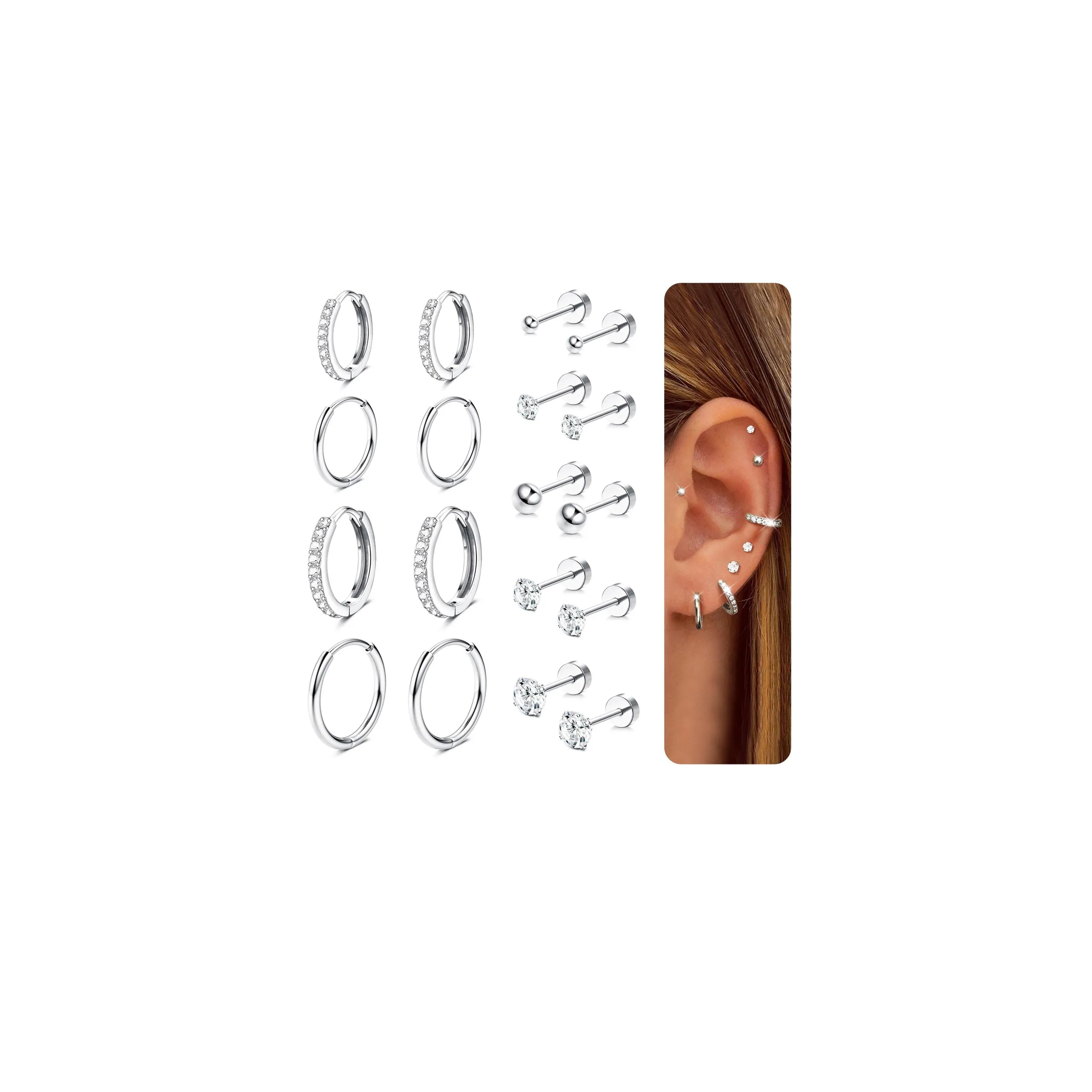 CASSIECA 9 Paia Orecchini Donna Acciaio Inossidabile Set Orecchini Donna - immagine 1