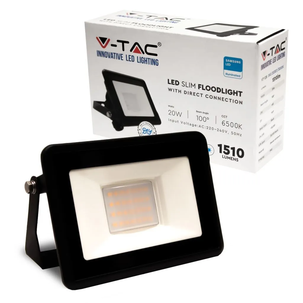 V-TAC PRO Faro LED Chip Samsung 20W Colore Nero 6500K IP65 - immagine 1