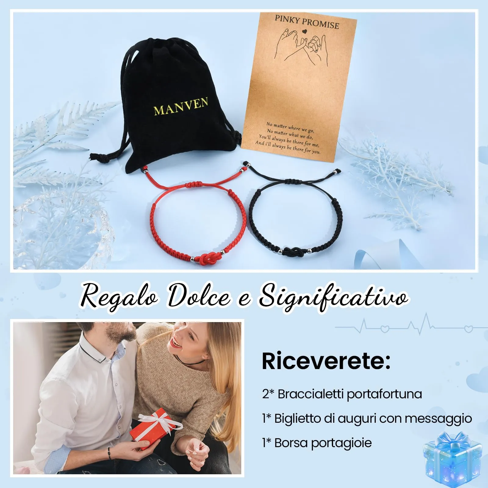 MANVEN Bracciali Coppia Regalo Coppia Compleanno Anniversario per Lui Lei - immagine 5