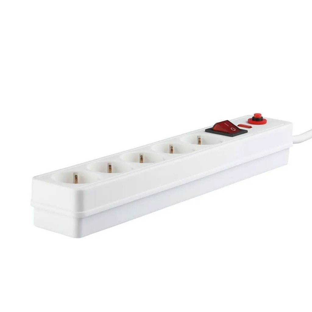 V-TAC Multipresa con Cavo 14m 5 Prese 16A con Interruttore Luminoso e di Protezione da Sovraccarico Colore Bianco - immagine 1
