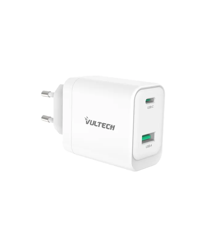 Vultech Caricatore Adattatore Universale 1 X Type-C 1 X Usb Pd45 Gan Pps 45W Qc3.0 Bianco Compatt - immagine 1