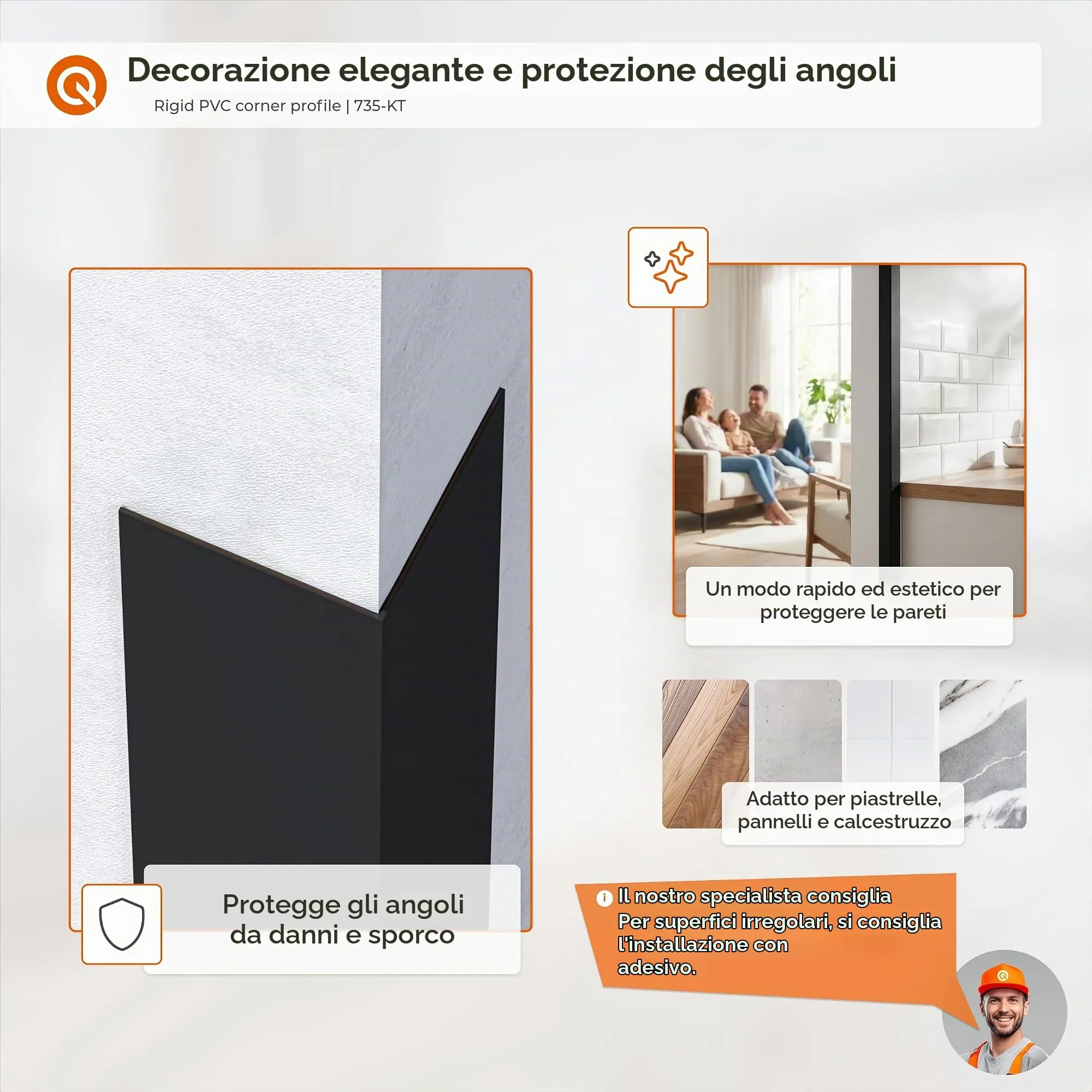Quest Paraspigoli PVC 25x25 mm Protezione Bordi - Marrone, 100 cm - immagine 3